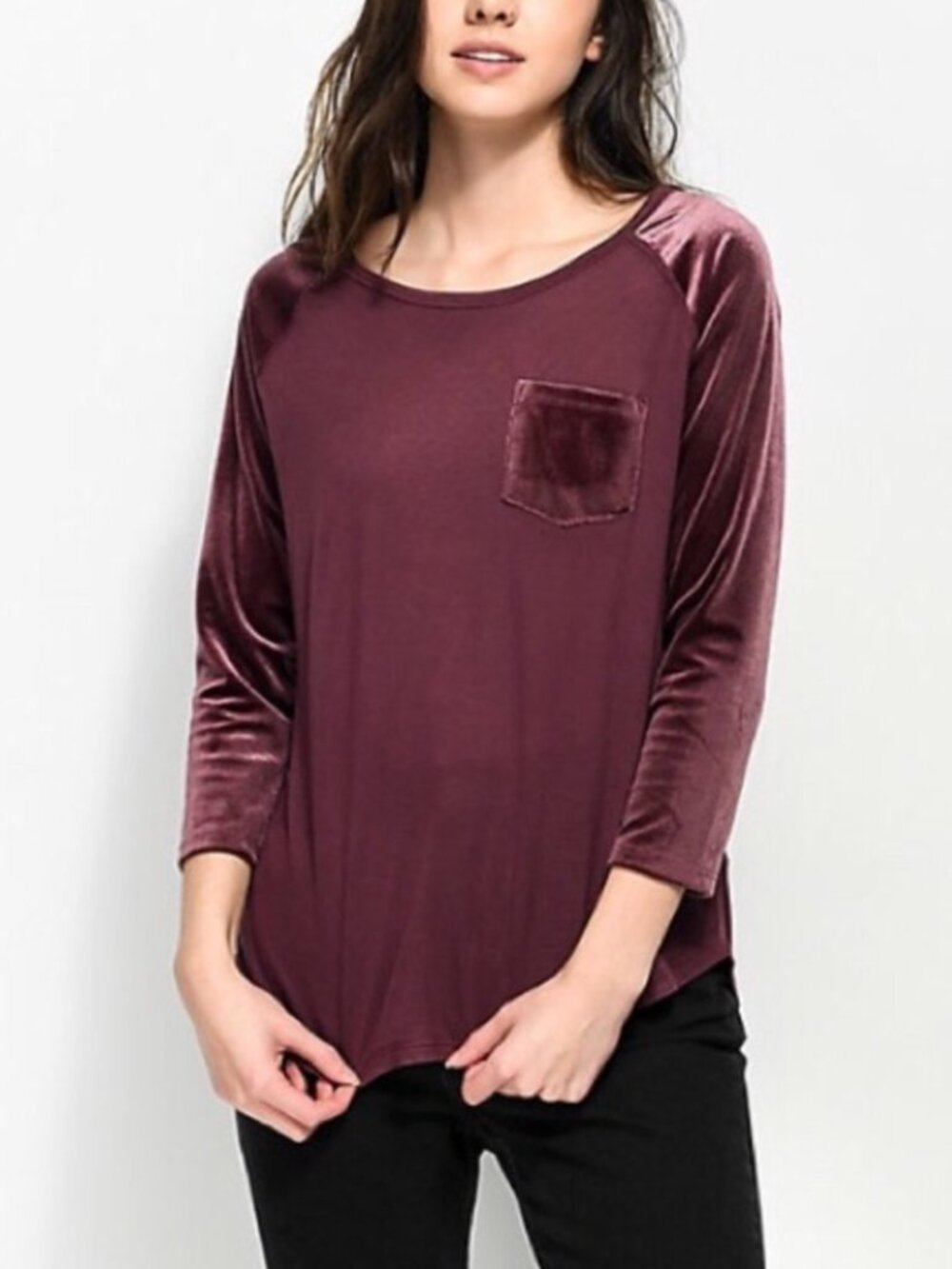 🍓 Zumiez Empyre Hayden Berry Mauve Velvet Pocket Long Sleeve Womens S Juniors M